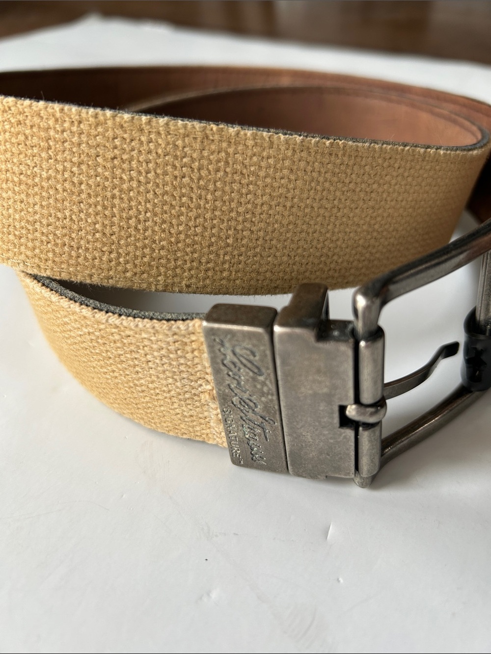 Levi Strauss Leather belt with beige canvas weave size 36
